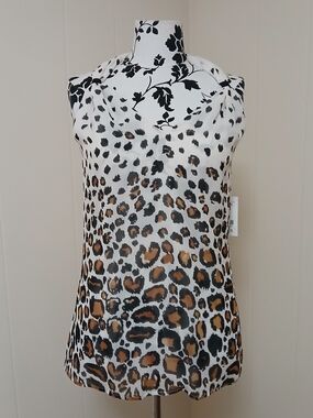 ETCETERA Silk Leopard Print Sleeveless: White, Black & Brown